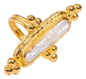 Vintage Pearl Gold Statement Adjustable Ring, Size 8
