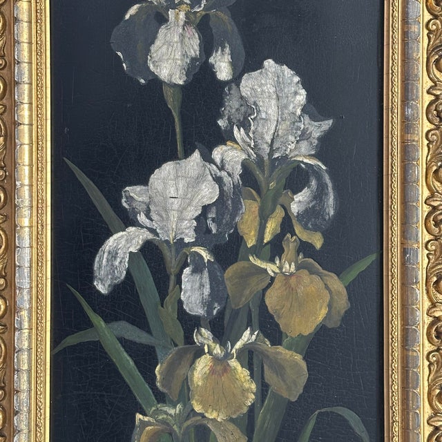 Mid 20th Century Original Oil on Wood Board Iris Framed Painting For Sale In New York - Image 6 of 11