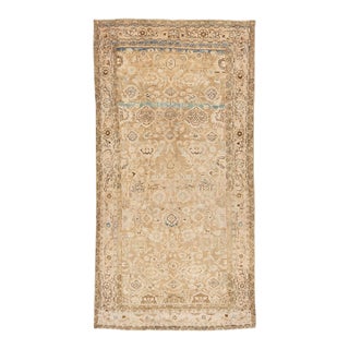 Vintage Hand-Knot Neutral Oushak Area Rug With Soft Sky Blue Accents For Sale