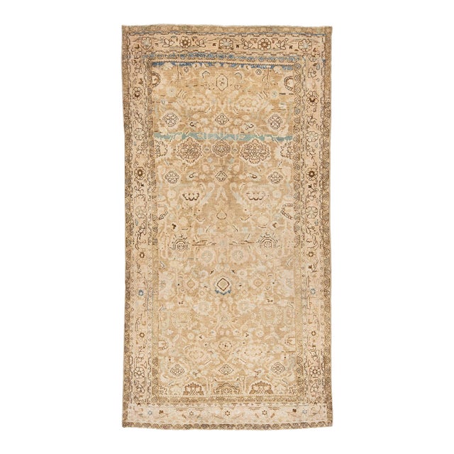 Vintage Hand-Knot Neutral Oushak Area Rug With Soft Sky Blue Accents For Sale