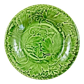 1980s Bordallo Pinheiro Green Grape Vine & Basket Weave Green Plate For Sale