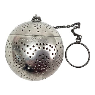 Antique American Edwardian Sterling Silver Tea Ball Infuser Monogrammed For Sale