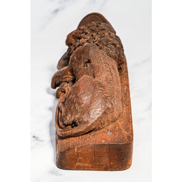 19th Century Bertel Thorvaldsen Lion of Lucerne Grand Tour Wood Sculpture Statue Hand Carved Swiss European Art Switzerland Home Decor For Sale - Image 15 of 17