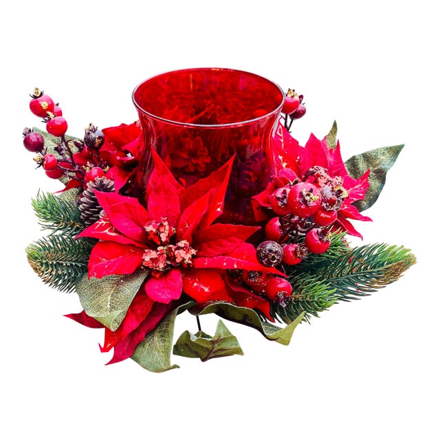Natural Looking Poinsettia & Berry Candelabrum For Sale
