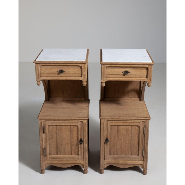 Pair of Eclectic Oak Side Tables with Marble Tops, Antique, France, Circa 1900 For Sale - Image 13 of 15