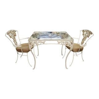 Brown Jordan Mid Century Three Piece Pomegranate Iron Patio Set For Sale