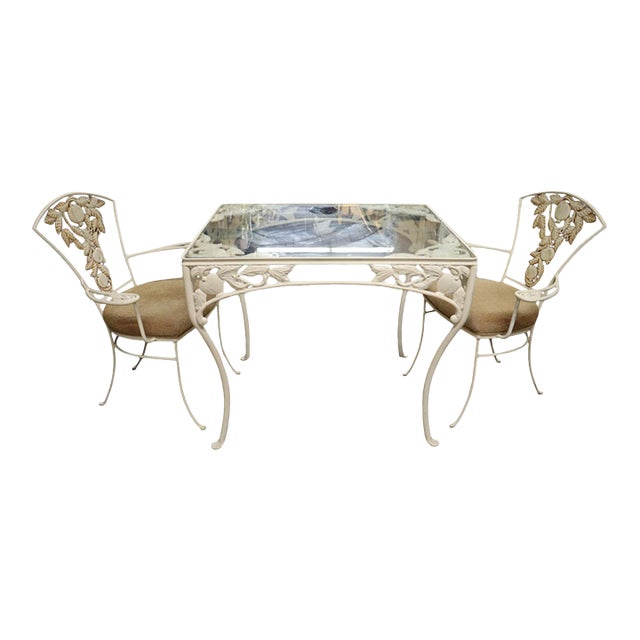 Brown Jordan Mid Century Three Piece Pomegranate Iron Patio Set For Sale
