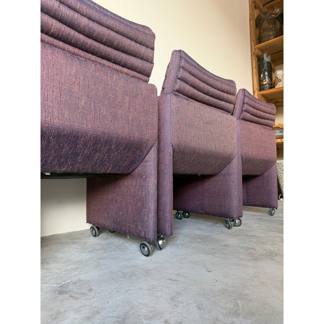 1980s Postmodern Vladimir Kagan Style Upholstered Dining Armchairs With Casters – Set of 4 For Sale - Image 15 of 17