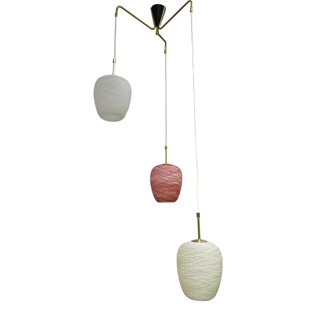 Brass & Glass Shield Cascade Ceiling Light, 1950s For Sale