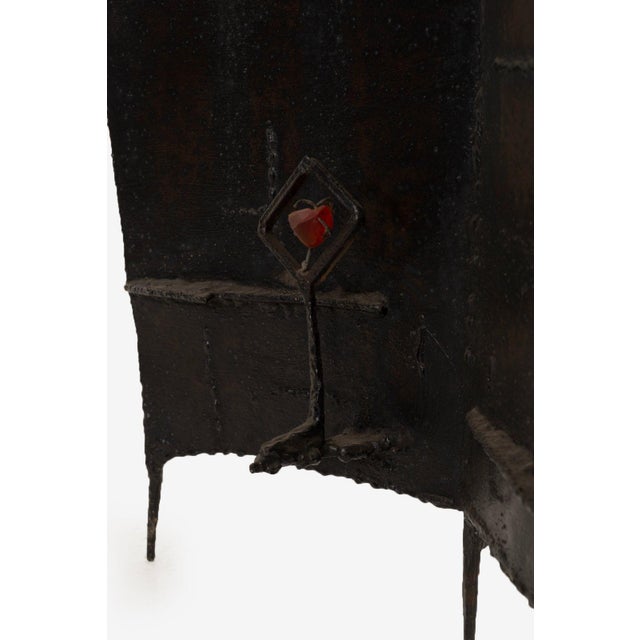 Brutalist Tripod Floor Sculpture, c.1955 – Blackened Steel & Orange Crystal For Sale - Image 9 of 12