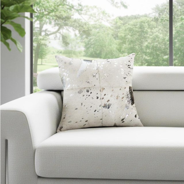 Transitional Pasargad Home Forest Silver Foil Cowhide Pillow For Sale - Image 3 of 3