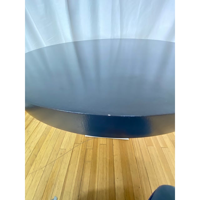 Modern Modern Oval Dining Table Navy Blue White Pedestal Custom Lacquered Linen For Sale - Image 3 of 6