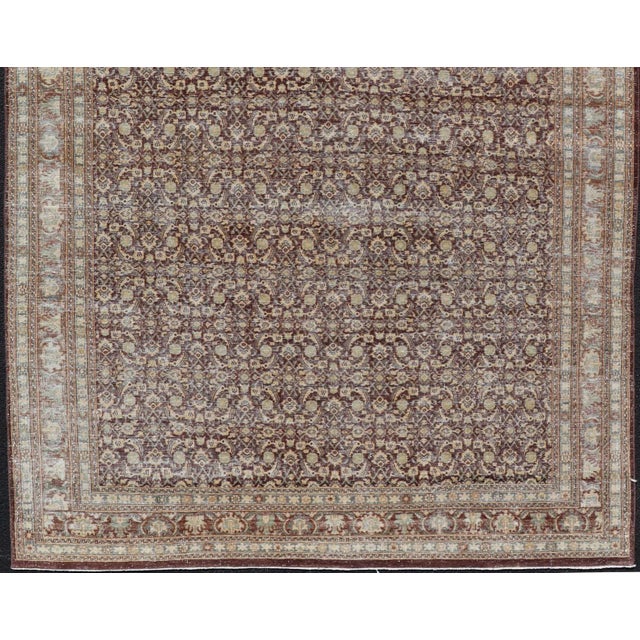 Early 20th Century Early 20th Century Persian Tabriz Antique Rug in Herati Design in Dark Arginine Blue and Tan For Sale - Image 5 of 13
