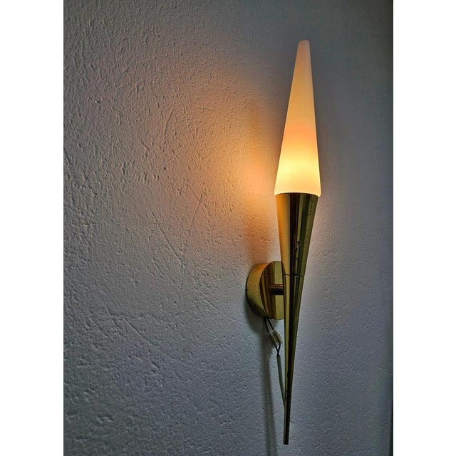 In this listing you will find gorgeous and very elegant Mid Century Modern sconces done in brass and opaline glass and...
