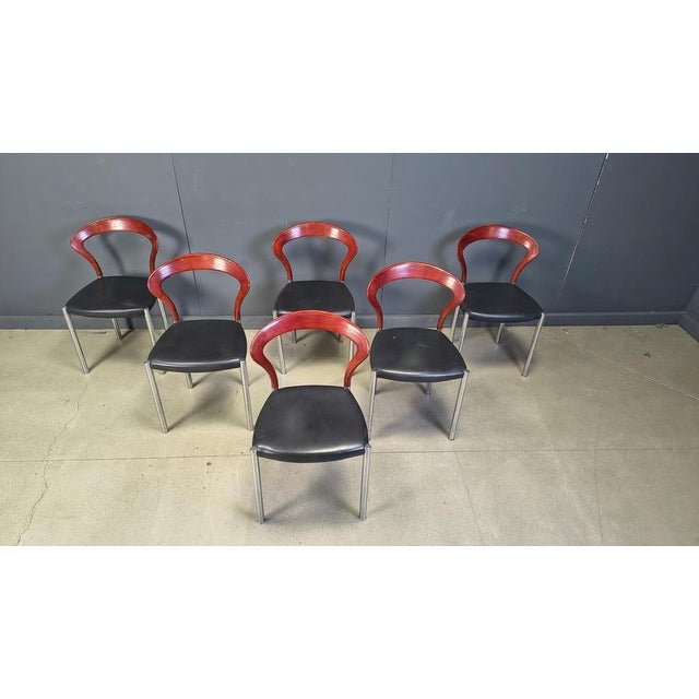 Set of 6 dining chairs designed by Hartmut Lohmeyer for Kush & Co, Germany. Very elegant design with appealing backrests...