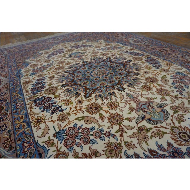 1920s 1920s Ivory Medallion Antique Persian Isfahan Carpet 4'11" X 7'3" by Zolfaghari Wool Rug For Sale - Image 5 of 15