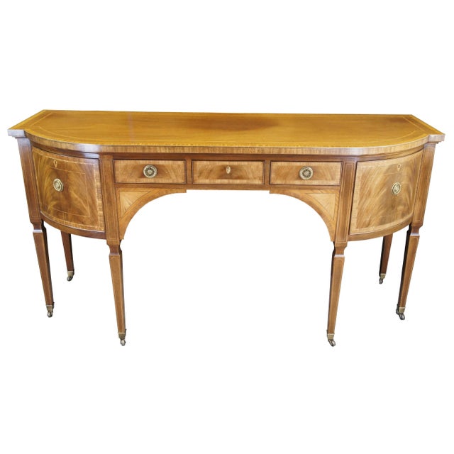 1980s Baker Stately Homes Hepplewhite Sheraton Flame Mahogany Bow Front Sideboard For Sale - Image 13 of 13