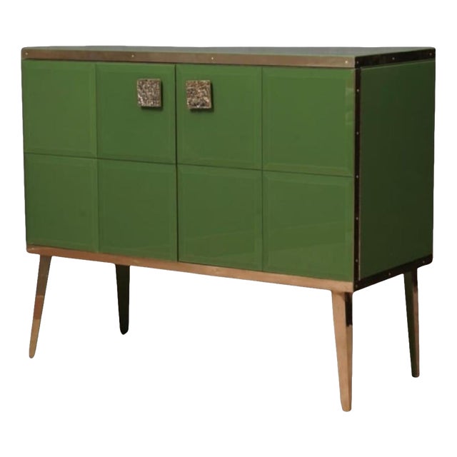 Green Glass Bar Cabinet with Brass Frame from Justfurnituress SRL For Sale