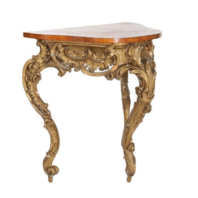 Antique Louis XIV Inlaid Flame Mahogany or Burl & Gilt Wood Console Table 18thC For Sale - Image 6 of 13