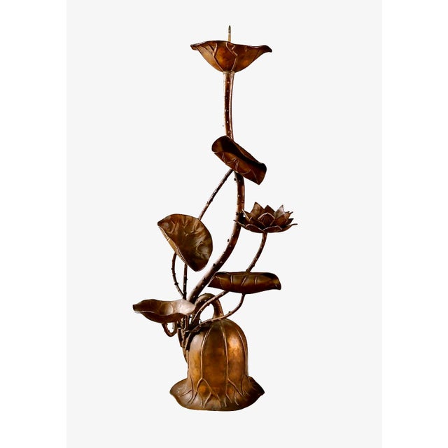 Japanese Japanese Bronze Candle Stands, Lotus Design, Mid-Showa Era, 1960s For Sale - Image 3 of 12