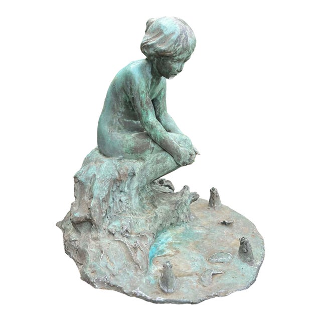 At the Water’s Edge (1914) by Edward Berge – Antique Bronze Sculpture (Roman Bronze Works) Fountain For Sale