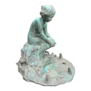 At the Water’s Edge (1914) by Edward Berge – Antique Bronze Sculpture (Roman Bronze Works) Fountain