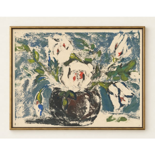 This vintage white flower still-life art print by Zolo Palugyay brings expressive European modernist style to a living...