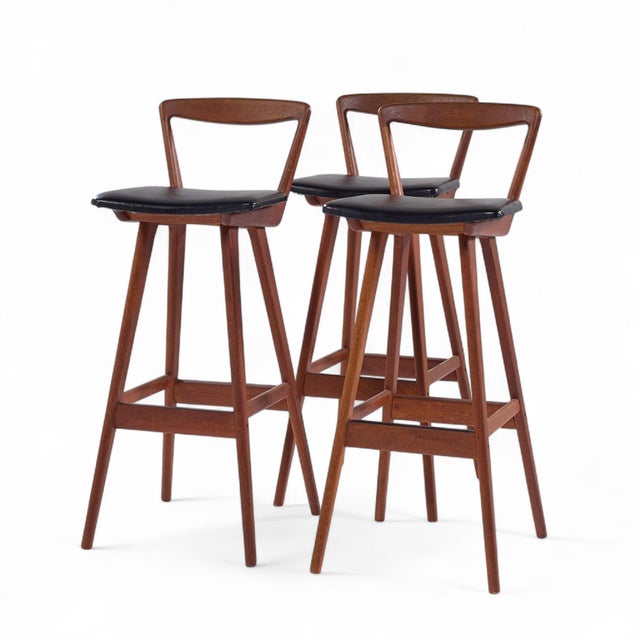 Mid-Century Modern Rosengren Hansen for Brande Møbelfabrik Mid Century Teak Bar Stools - Set of 3 For Sale - Image 3 of 12