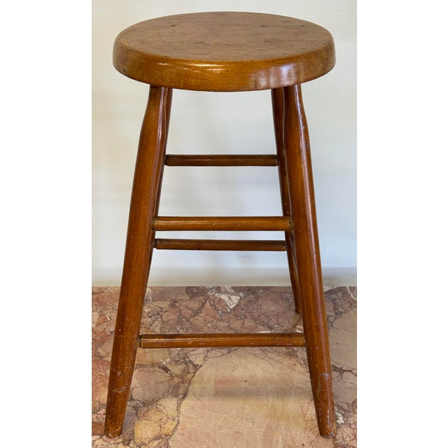 Mid 20th Century Vintage Handmade Wood Counter Stool For Sale - Image 5 of 10