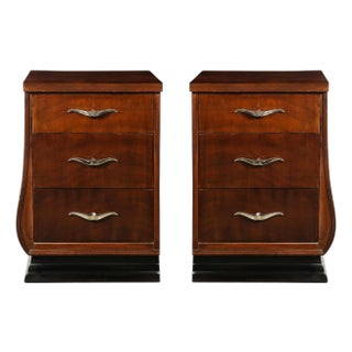 Pair of Art Deco Walnut & Black Lacquer Nightstands by Grosfeld House For Sale