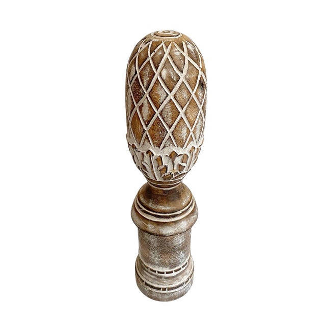 Elevate your home decor with our White Washed Carved Wooden Finial Shelf Decor, featuring an intricately designed...