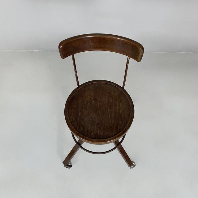 Mid-Century Modern Italian Wooden and Metal Chair with Casters, 1940s For Sale - Image 4 of 16