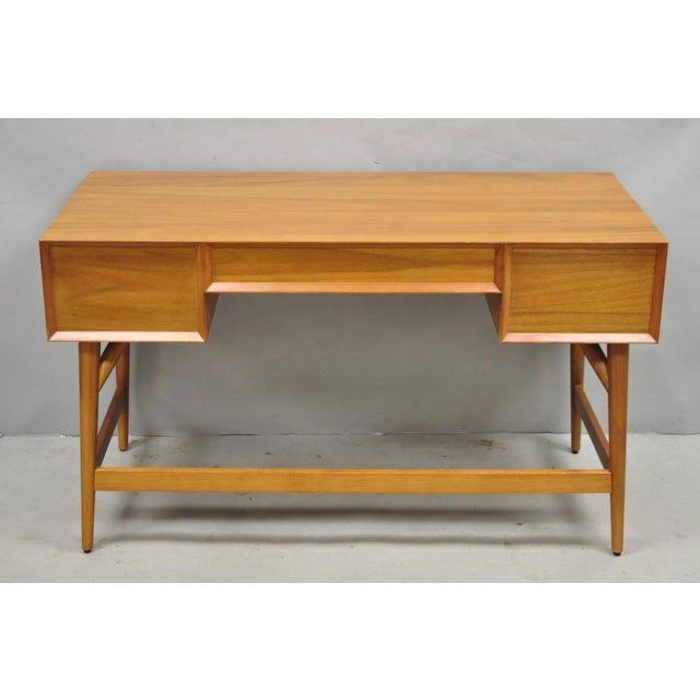 West Elm Williams Sonoma Mid Century Modern Acacia Teak Style Writing Desk (B) For Sale - Image 13 of 16