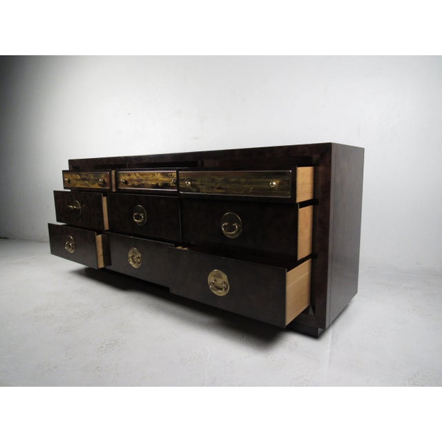 Mid-Century Modern Brass and Burl Wood Dresser for Mastercraft by Bernhard Rohne For Sale - Image 3 of 13