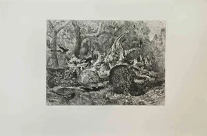 Jules Laurens, Pies Sous Bois, Etching, 1870s