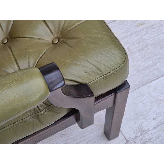 Scandinavian 2 Seater Sofa in Green Leather & Teak Wood, 1970s For Sale - Image 6 of 18