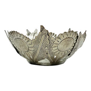 Vintage Handmade Cut Metal Sunflower Candleholder For Sale