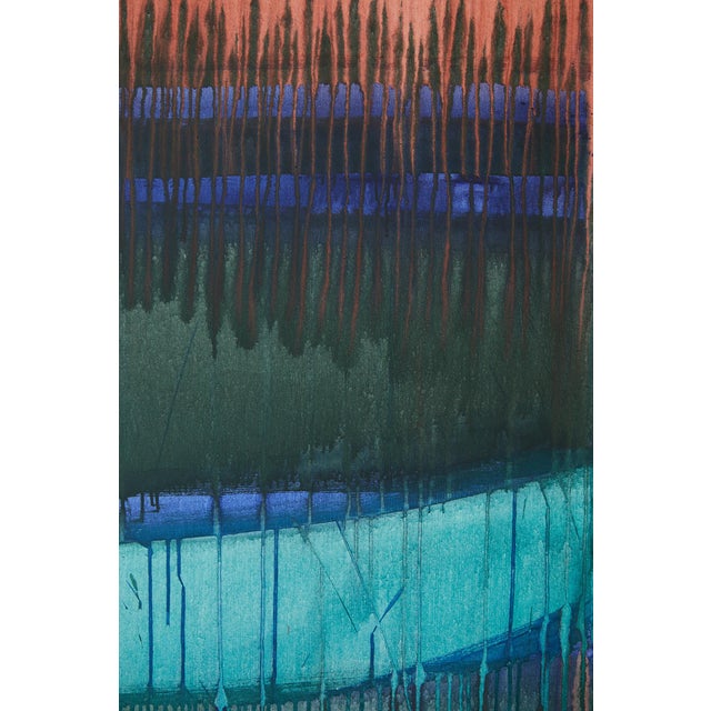 Textile "Hold Onto the Feeling / Red Grey Turquoise Yellow" - Large Abstract Acrylic Painting by Simon Findlay For Sale - Image 7 of 14