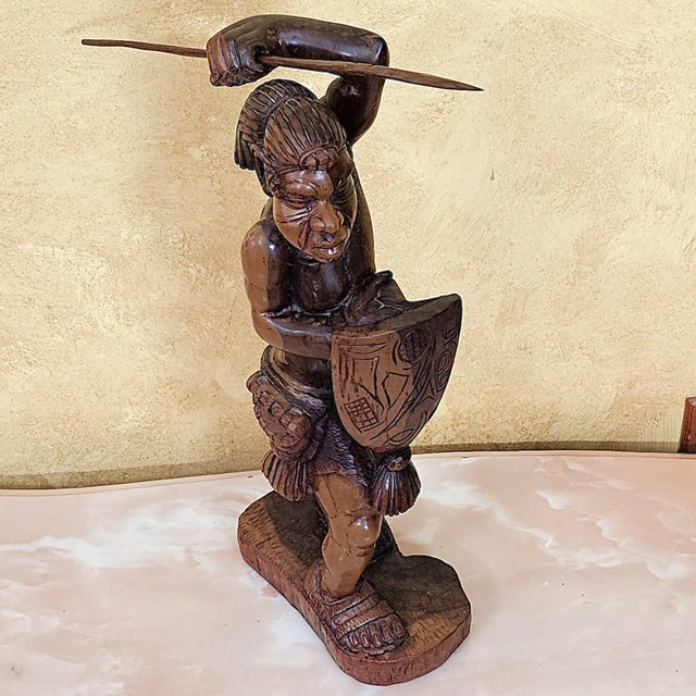 Vintage Hand-Carved Filipino Igorot Warrior Wood Sculpture – 23” For Sale - Image 17 of 18
