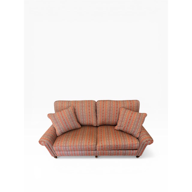 Transitional 1990s Hancock & Moore Upholstered Sofa With Casters – Custom Patterned Fabric, 74” For Sale - Image 3 of 9