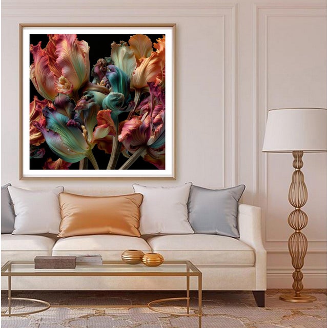 "Anatomy of Color 2" is an opulent floral study where silk-like petals twist and bloom in impossible colors. Suspended...