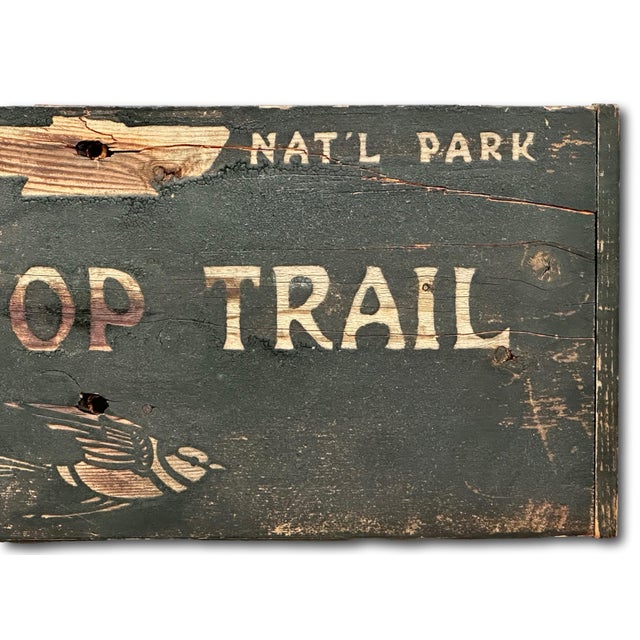 Authentic Old Aged & Weathered Hand Painted Wood Sign From Flattop Trail Rocky Mountian National Park Colorado For Sale - Image 9 of 18