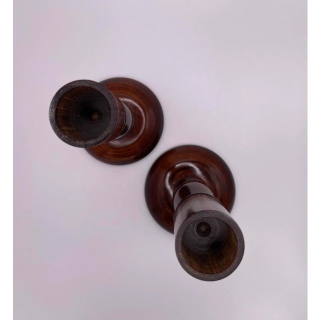 Mid 20th Century Vintage Pair of Mid-Century Brazilian Rosewood Candlestick Holders For Sale - Image 5 of 5