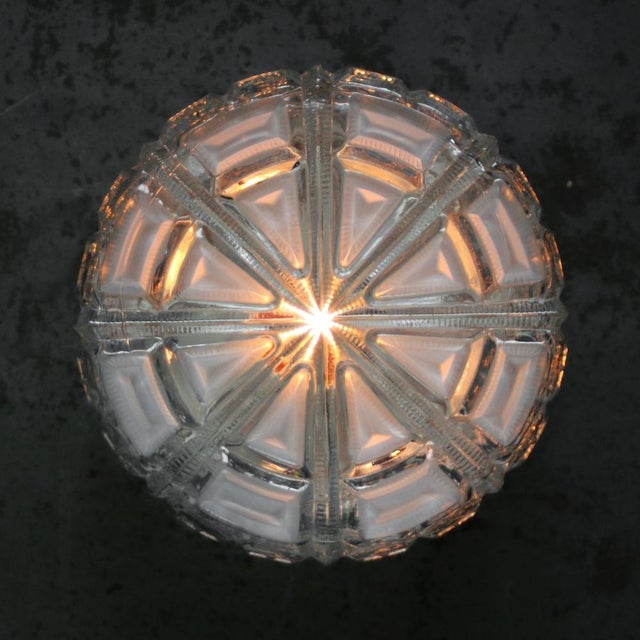 Mid-Century Modern Vintage Round Clear Glass Flush Mount For Sale - Image 3 of 8