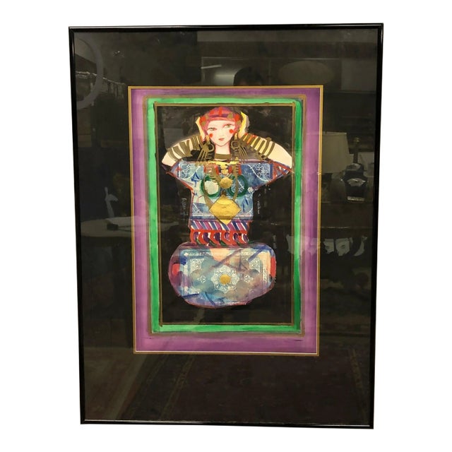 Mid 20th Century Original Nasser Ovissi Painting Mixed Media, Framed For Sale