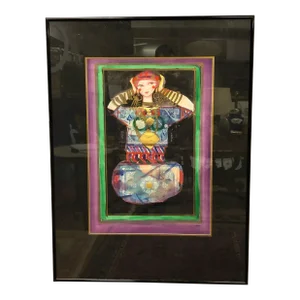 Mid 20th Century Original Nasser Ovissi Painting Mixed Media, Framed