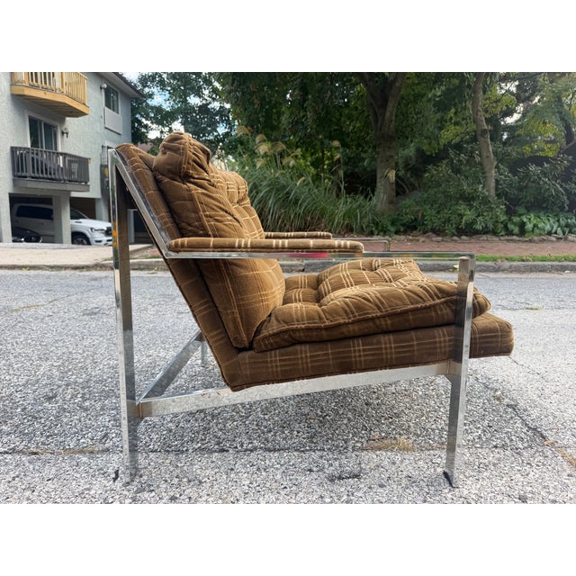 Milo Baughman Style Flat Bar Chrome Lounge Chair For Sale - Image 9 of 12