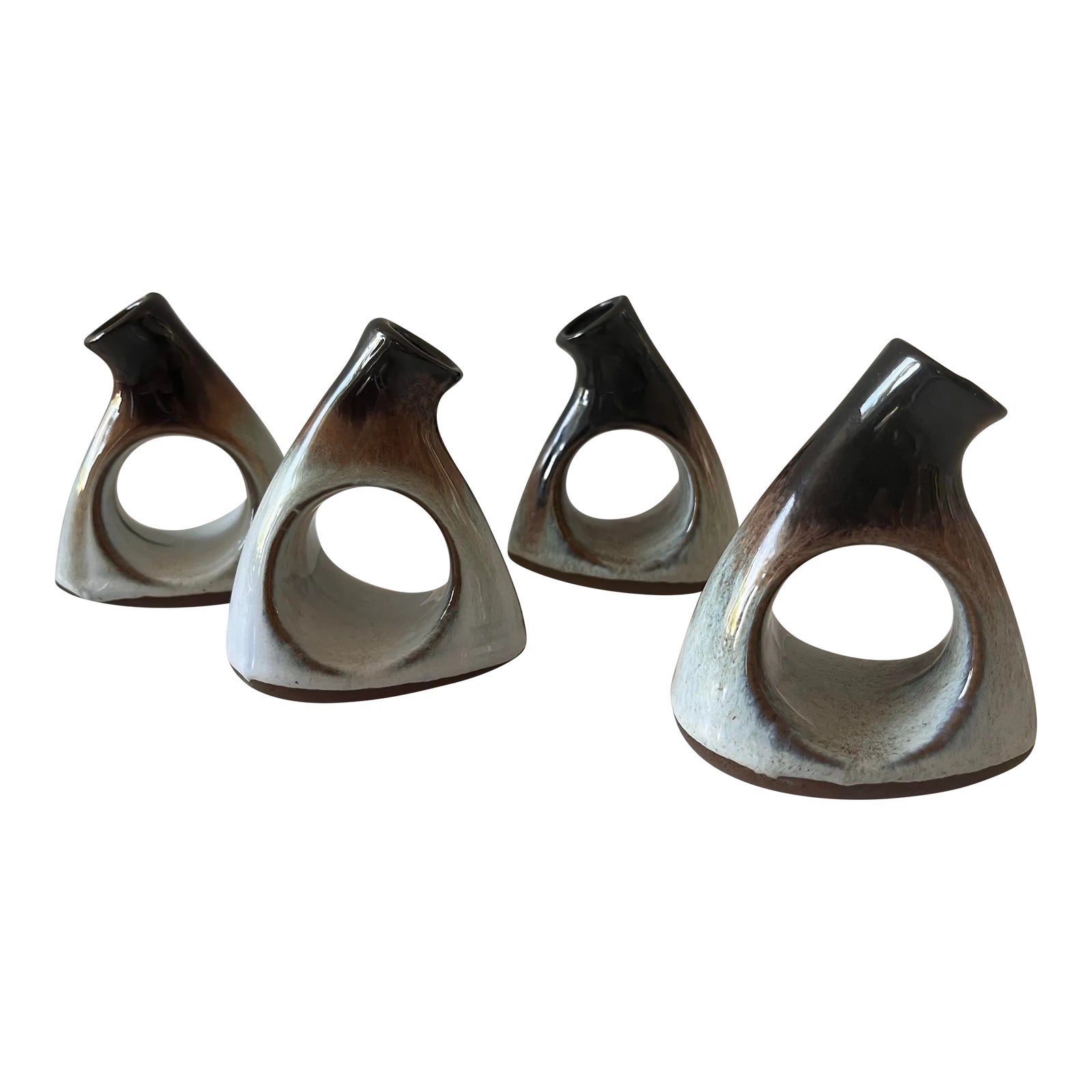 Set of 4 Peter Pots Studio Pottery Napkin Ring Bud Vases | Chairish