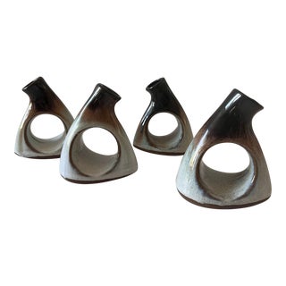 Set of 4 Peter Pots Studio Pottery Napkin Ring Bud Vases For Sale
