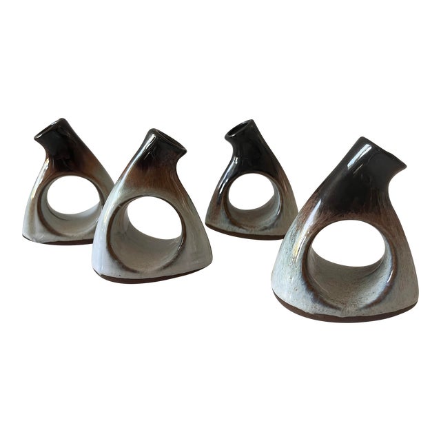 Set of 4 Peter Pots Studio Pottery Napkin Ring Bud Vases For Sale